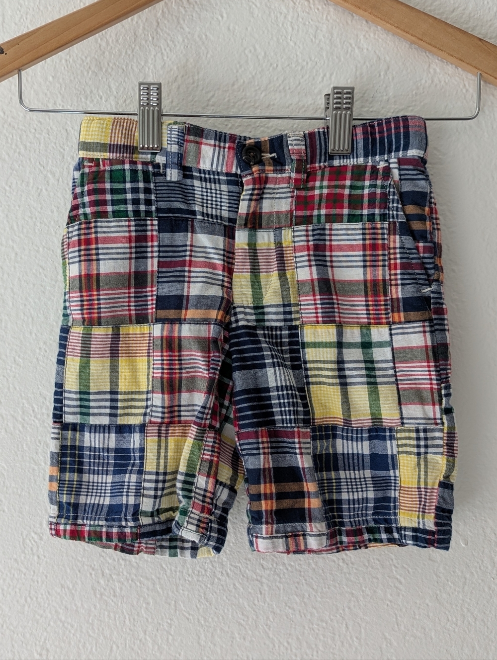 NWT Polo Ralph Lauren Boys Patchwork Madras Plaid Bermuda Shorts Size 4T Preppy